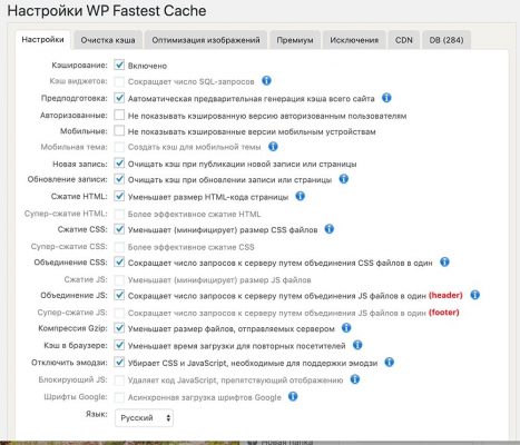 Настройка плагина WP Fastest Cache